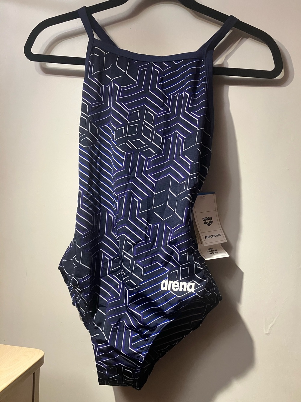 NWT Arena Women’s Navy Geometric racing One-Piece Swimsuit size 30